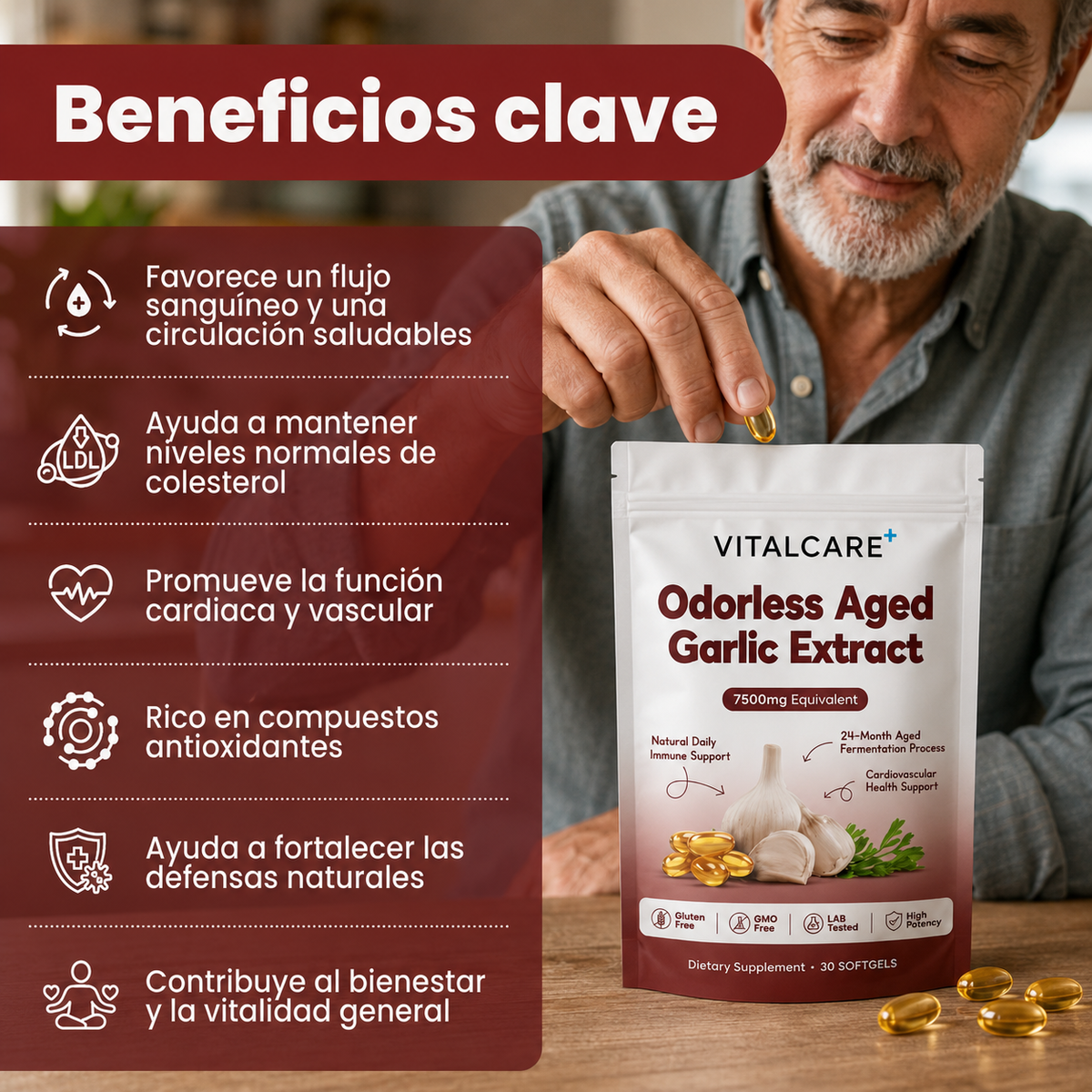 VitalCare Ajo Envejecido 24 Meses — Baja tu presión y colesterol naturalmente