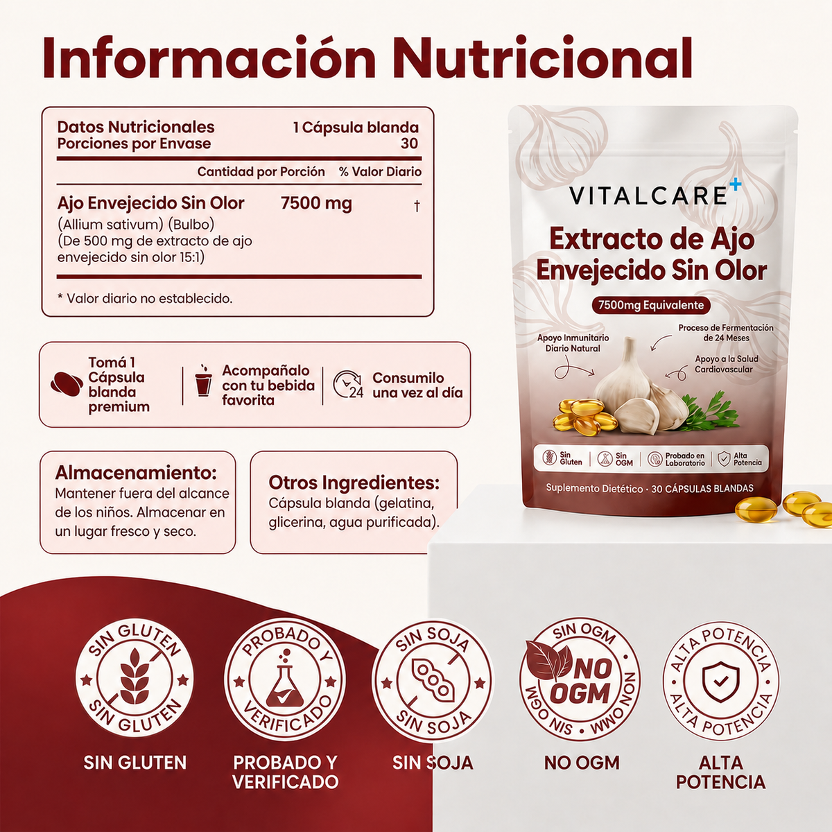 VitalCare Ajo Envejecido 24 Meses — Baja tu presión y colesterol naturalmente