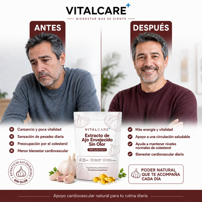 VitalCare Ajo Envejecido 24 Meses — Baja tu presión y colesterol naturalmente
